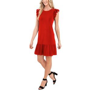 Women's Flutter-Sleeve Ruffled-Hem Shift Dress